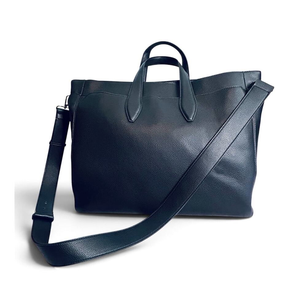 BCBG Layered Faux Leather Tote Bag Black Large Shoulder Bag